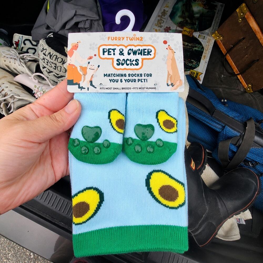 Furry Twinz Pet Owner Matching Socks Avocado Blue Green Dog Cat New